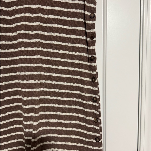 New Doe & Rae Sheath Dress Brown Striped Mini V Neck Sleeveless Buttons Medium - Picture 3 of 5